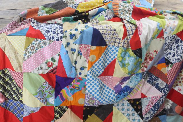 photo of vintage patchwork crazy quilt tops or bedspreads, bohemian retro 60s colorful prints #10