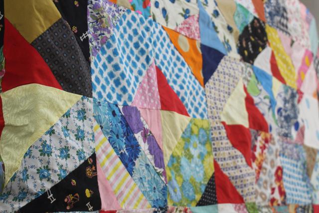 photo of vintage patchwork crazy quilt tops or bedspreads, bohemian retro 60s colorful prints #13
