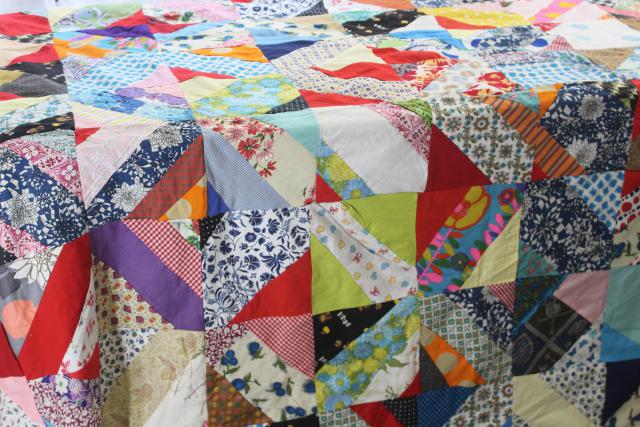 photo of vintage patchwork crazy quilt tops or bedspreads, bohemian retro 60s colorful prints #14