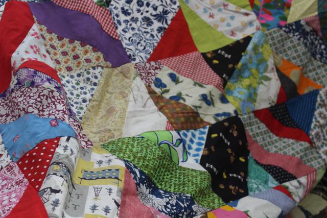 photo of vintage patchwork crazy quilt tops or bedspreads, bohemian retro 60s colorful prints #15
