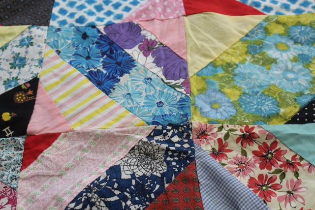 photo of vintage patchwork crazy quilt tops or bedspreads, bohemian retro 60s colorful prints #16