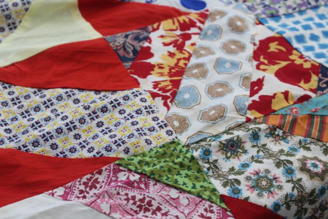 photo of vintage patchwork crazy quilt tops or bedspreads, bohemian retro 60s colorful prints #17