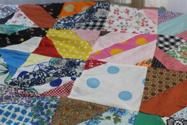 photo of vintage patchwork crazy quilt tops or bedspreads, bohemian retro 60s colorful prints #18