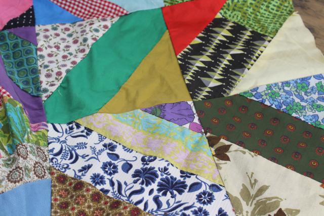 photo of vintage patchwork crazy quilt tops or bedspreads, bohemian retro 60s colorful prints #19