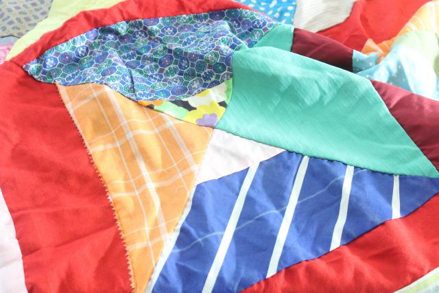 photo of vintage patchwork crazy quilt tops or bedspreads, bohemian retro 60s colorful prints #23