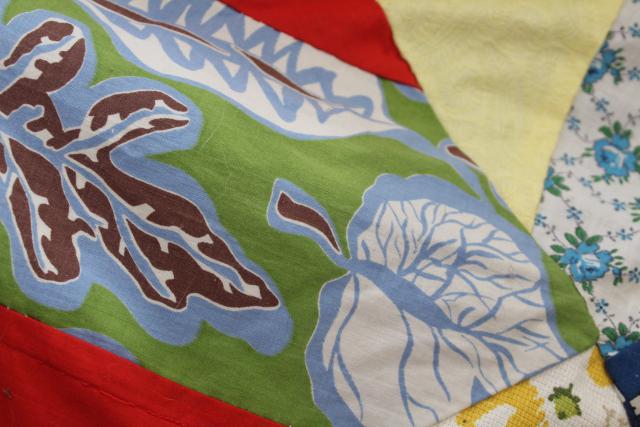 photo of vintage patchwork crazy quilt tops or bedspreads, bohemian retro 60s colorful prints #24