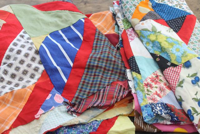 photo of vintage patchwork crazy quilt tops or bedspreads, bohemian retro 60s colorful prints #25