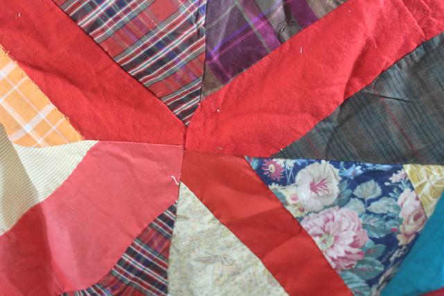 photo of vintage patchwork crazy quilt tops or bedspreads, bohemian retro 60s colorful prints #27