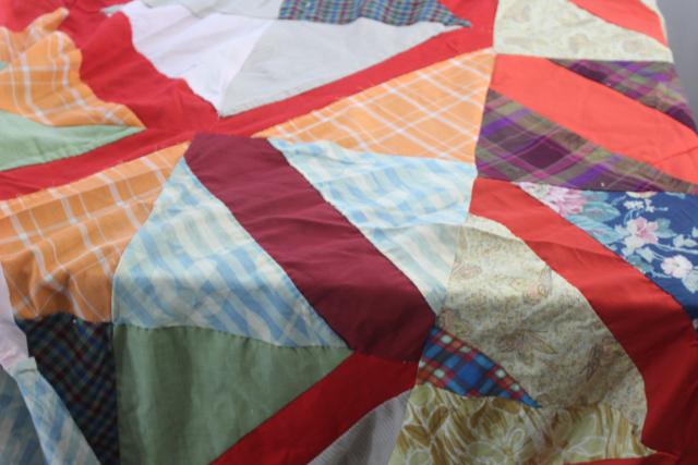 photo of vintage patchwork crazy quilt tops or bedspreads, bohemian retro 60s colorful prints #29