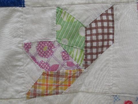 photo of vintage patchwork quilt, old cotton print fabric, primitive flowers #6