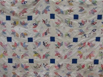 catalog photo of vintage patchwork quilt, old cotton print fabric, primitive flowers