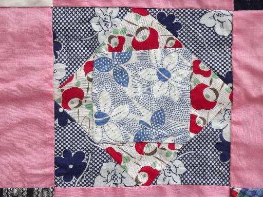 photo of vintage patchwork quilt top, hand stitched pieced cotton fabric prints #7