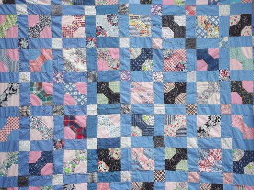 photo of vintage patchwork quilt top, hand stitched pieced cotton fabric prints #1