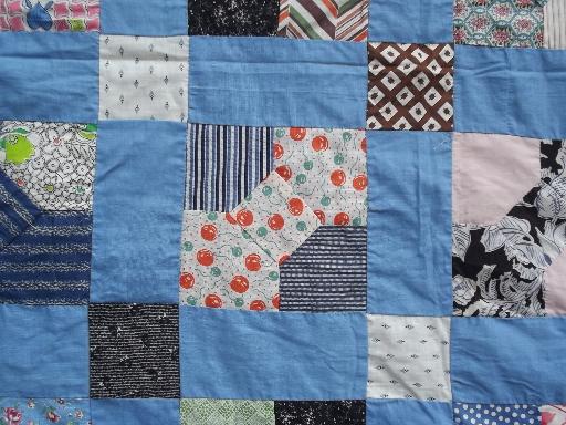 photo of vintage patchwork quilt top, hand stitched pieced cotton fabric prints #3