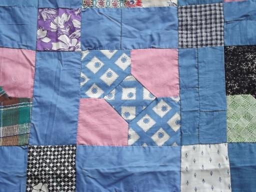 photo of vintage patchwork quilt top, hand stitched pieced cotton fabric prints #4