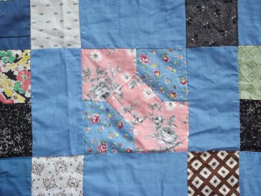 photo of vintage patchwork quilt top, hand stitched pieced cotton fabric prints #5