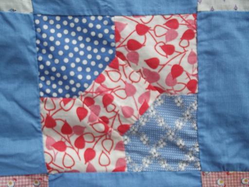 photo of vintage patchwork quilt top, hand stitched pieced cotton fabric prints #6