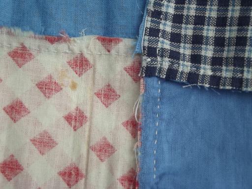 photo of vintage patchwork quilt top, hand stitched pieced cotton fabric prints #8