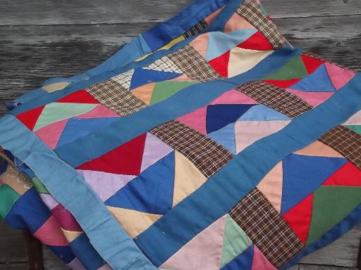 photo of vintage patchwork quilt top, hand stitched pieced cotton fabric prints #1