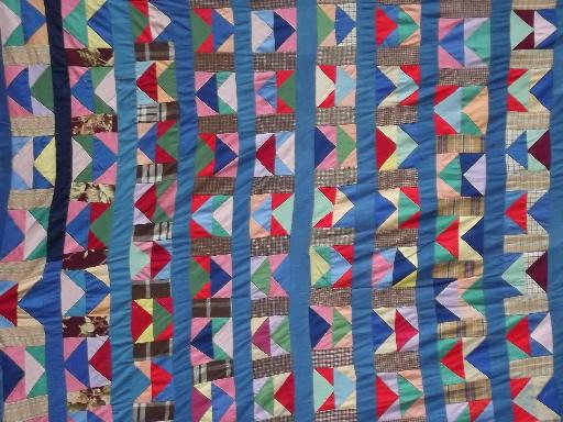 photo of vintage patchwork quilt top, hand stitched pieced cotton fabric prints #2