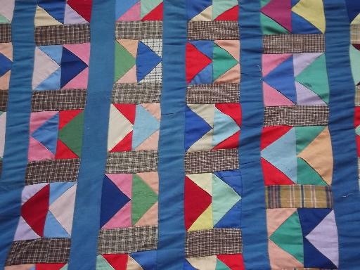 photo of vintage patchwork quilt top, hand stitched pieced cotton fabric prints #3