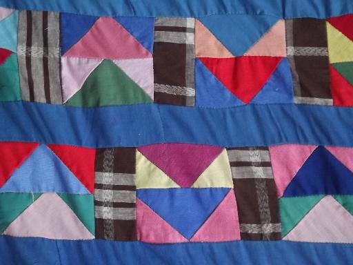 photo of vintage patchwork quilt top, hand stitched pieced cotton fabric prints #4