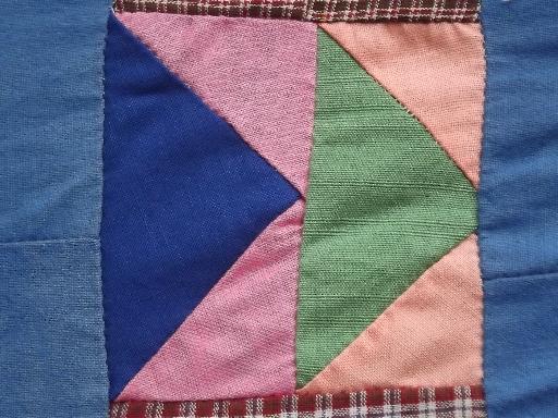 photo of vintage patchwork quilt top, hand stitched pieced cotton fabric prints #5