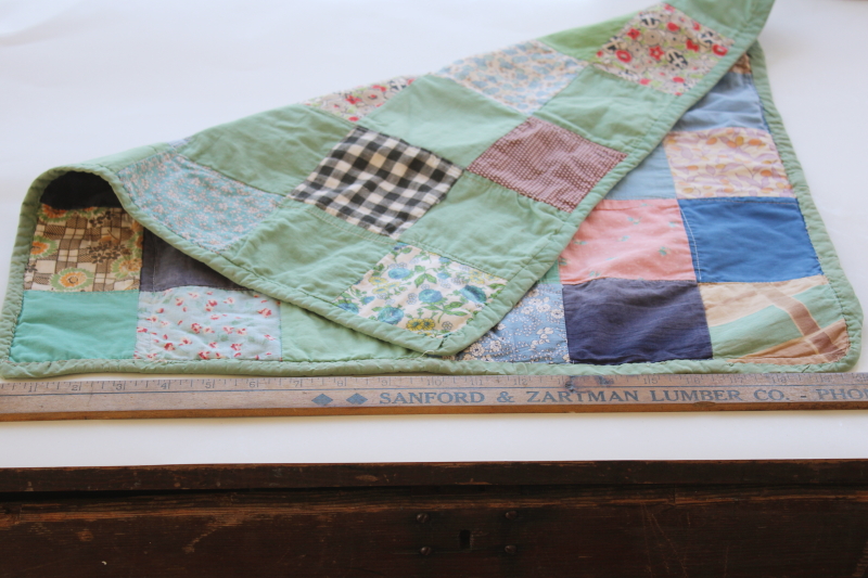 photo of vintage patchwork quilt wall hanging or table mat, doll bed size quilt print cotton fabrics #3