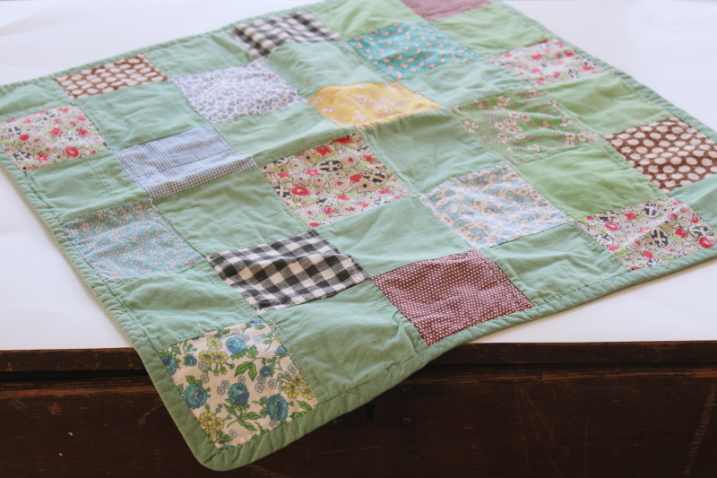 photo of vintage patchwork quilt wall hanging or table mat, doll bed size quilt print cotton fabrics #6