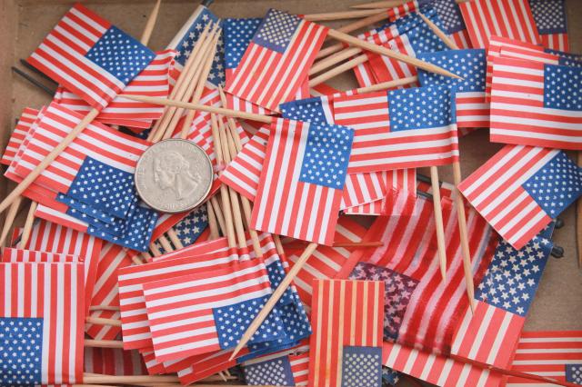 photo of vintage patriotic holiday election party American flags & paper decorations red, white and blue #5