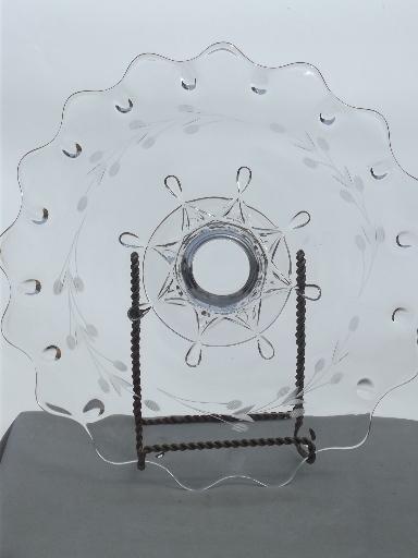 photo of vintage pattern glass cake stand pedestal plate, low footed cake plate #2