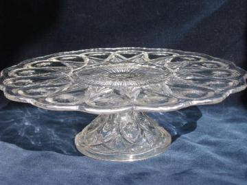 catalog photo of vintage pattern glass cake stand pedestal plate, old early american pressed glass