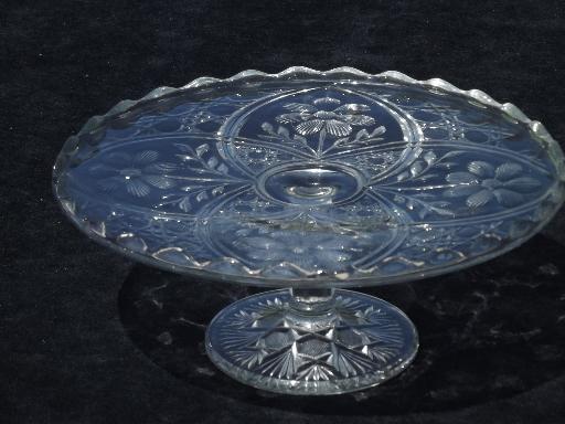 photo of vintage pattern glass cake stand pedestal plate, old early american pressed glass #1