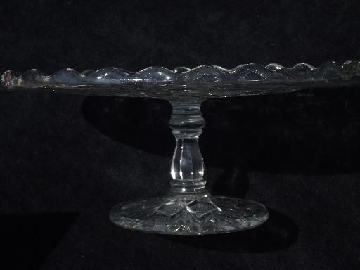 photo of vintage pattern glass cake stand pedestal plate, old early american pressed glass #3