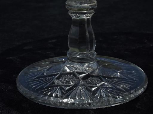 photo of vintage pattern glass cake stand pedestal plate, old early american pressed glass #7