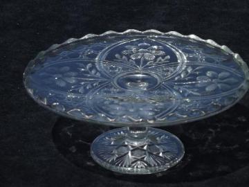 catalog photo of vintage pattern glass cake stand pedestal plate, old early american pressed glass