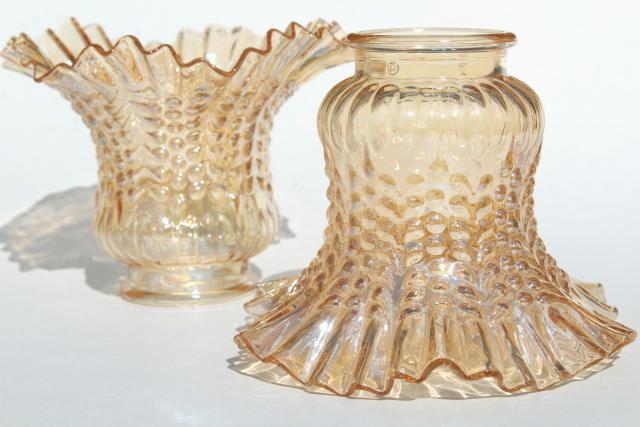 photo of vintage peach luster iridescent glass lamp shades, ceiling fan light shade set #4