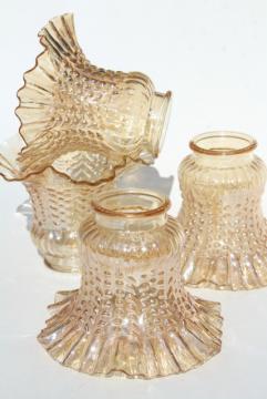 catalog photo of vintage peach luster iridescent glass lamp shades, ceiling fan light shade set