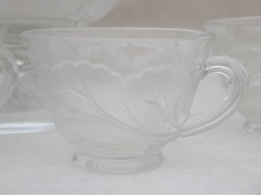 photo of vintage pebble leaf pattern glass punch set, Indiana crystal bowl & cups w/ red ladle #2