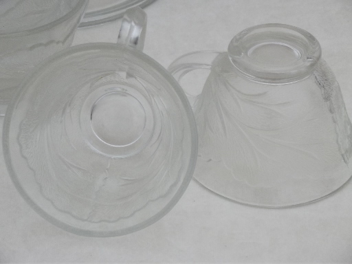 photo of vintage pebble leaf pattern glass punch set, Indiana crystal bowl & cups w/ red ladle #3