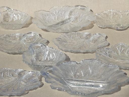 photo of vintage pebble leaf pebbled pattern glass plates, bowls, divided dishes lot #1