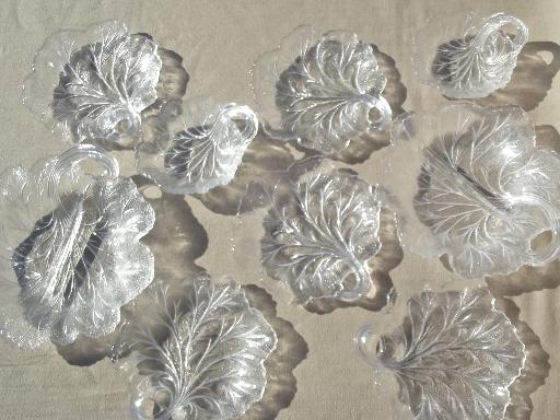 photo of vintage pebble leaf pebbled pattern glass plates, bowls, divided dishes lot #2