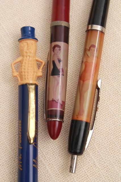 photo of vintage pen & pencil lot novelty pens & mechanical pencils Mr. Peanut pinup #3