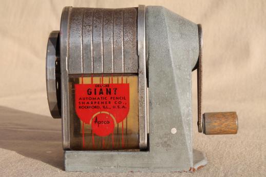 photo of vintage pencil sharpener, metal hand crank Deluxe Giant Apsco sharpener #5