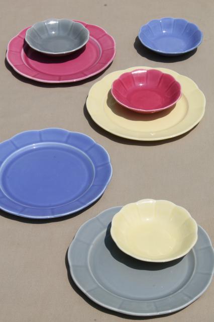 photo of vintage petalware china, mid-century mod pottery dishes, plates & bowls in retro colors #1
