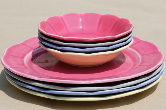 photo of vintage petalware china, mid-century mod pottery dishes, plates & bowls in retro colors #5