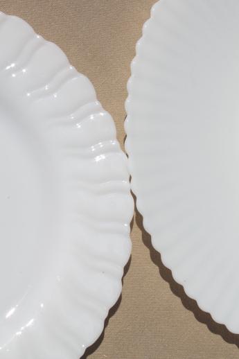 photo of vintage petalware depression glass plates, translucent opalescent milk glass #6