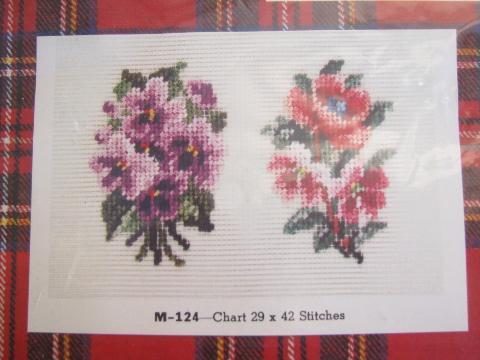 photo of vintage petit point kits w/ fabric, floss, charts - Jean McIntosh florals #2