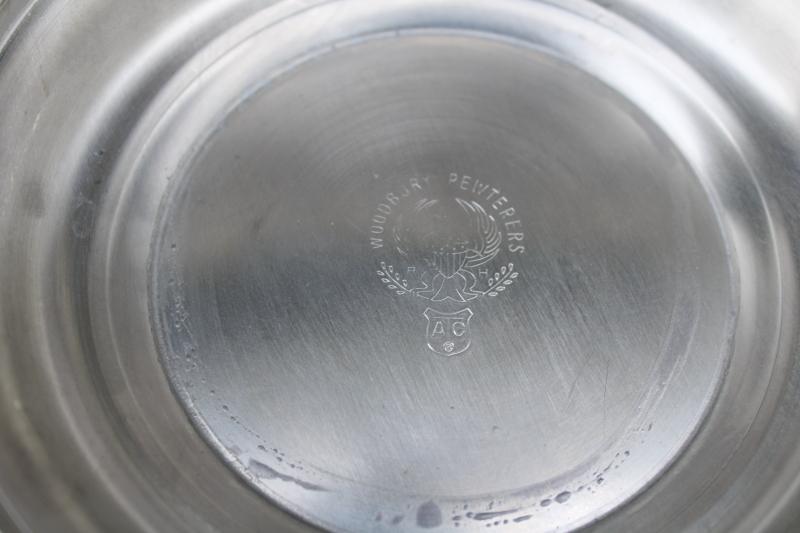 photo of vintage pewter bowl w/ silvery patina, large Revere style bowl antique reproduction #5