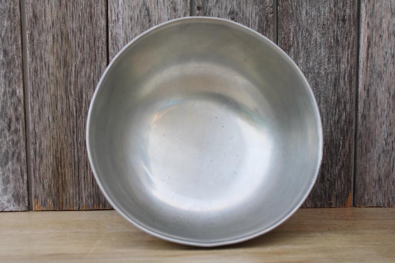 photo of vintage pewter bowl w/ silvery patina, large Revere style bowl antique reproduction #6